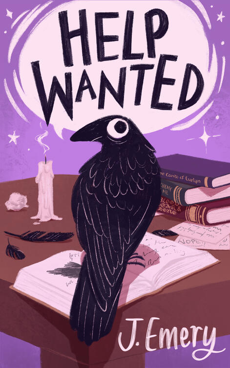 Illustrated book cover featuring a crow on a book.