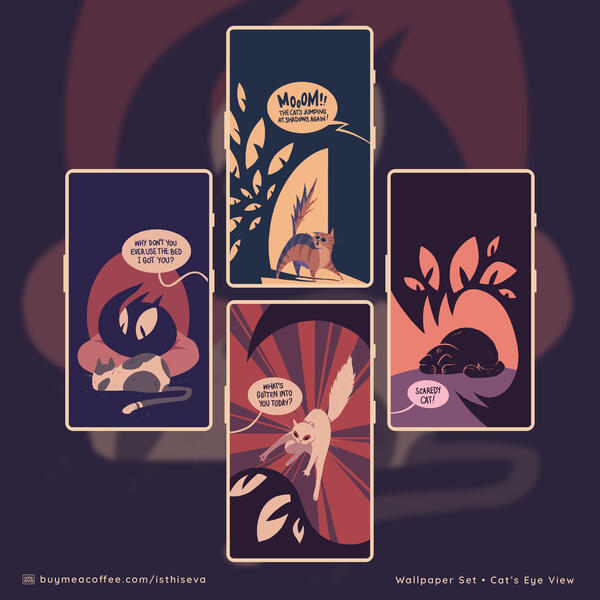 Promotional graphic for a set of four wallpapers titled Cat's Eye View.