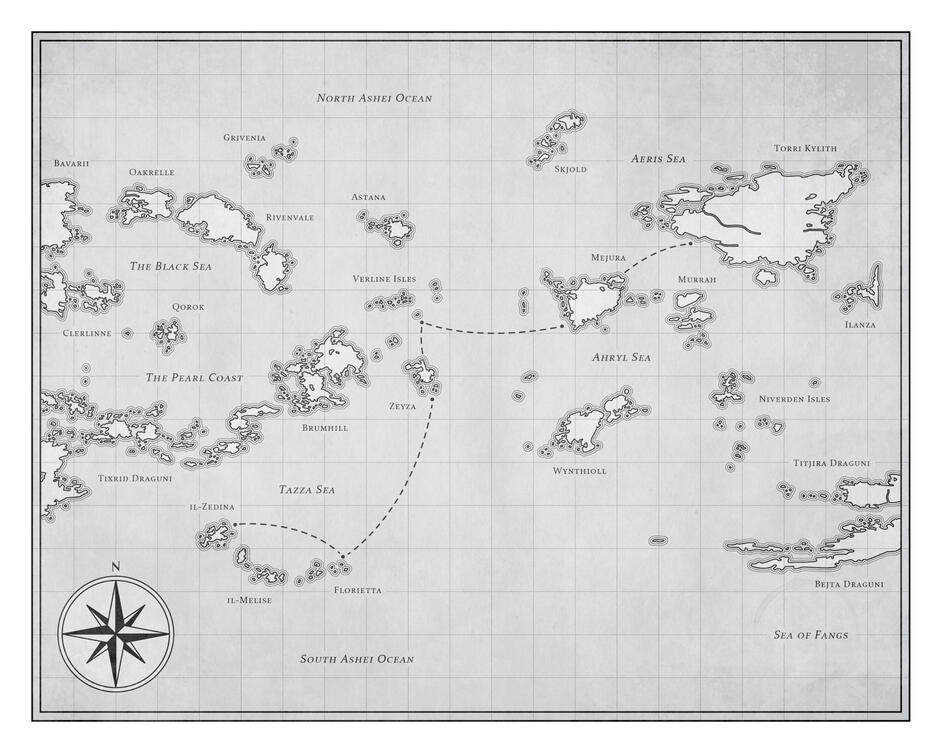 Sea chart with fictional locations in the book